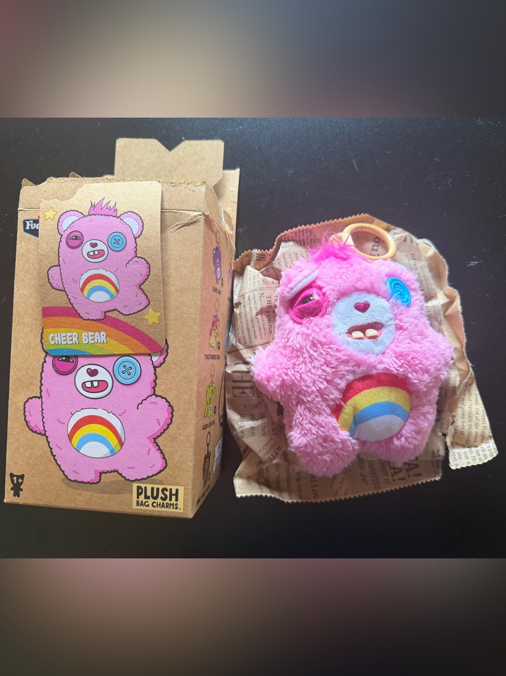 Fuggler Care Bears Plush Bag Clip Charm Pink Cheer Bear Keychain Plush Keychain